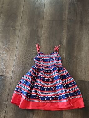 Girls' Navy and Red Striped Tie-Shoulder Casual Dress